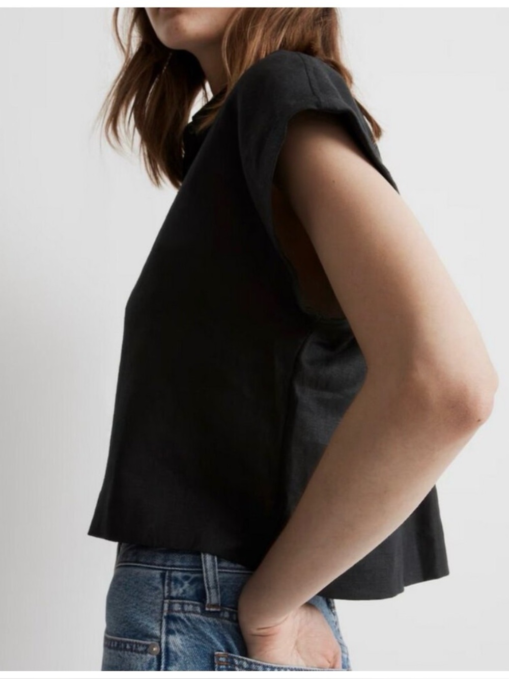 Madewell | Cropped Black Short Sleeve Linen Shirt | Size S